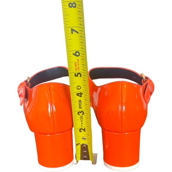 Kate Spade Orange Chunky Patent Faux Leather* Block Heels Sandals Size 7.5 - Picture 16 of 16